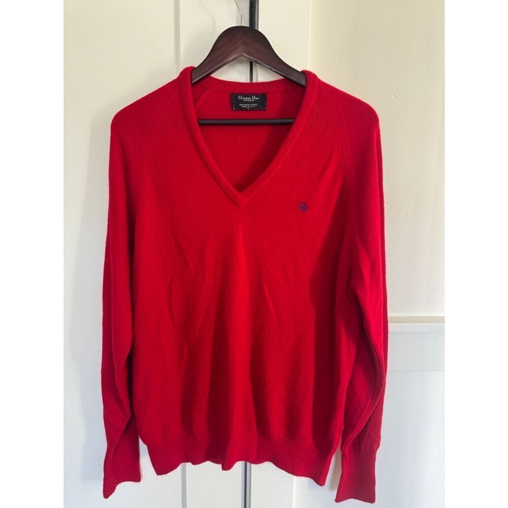 Christian Dior Monsieur Vintage 1980 Men's Red V-Neck Sweater Made in USA Size L